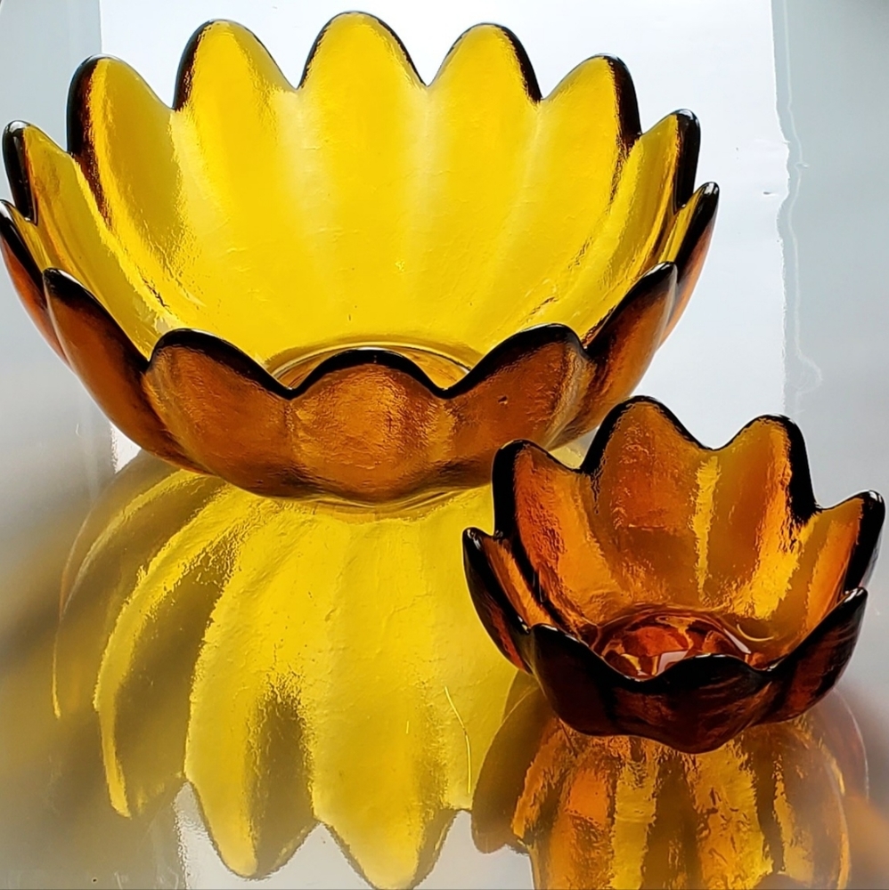 Pair Blenko 10.5" & 5.5" Amber Bowls SAVE $$$ w/ POSH Shipping - Picture 3 of 11